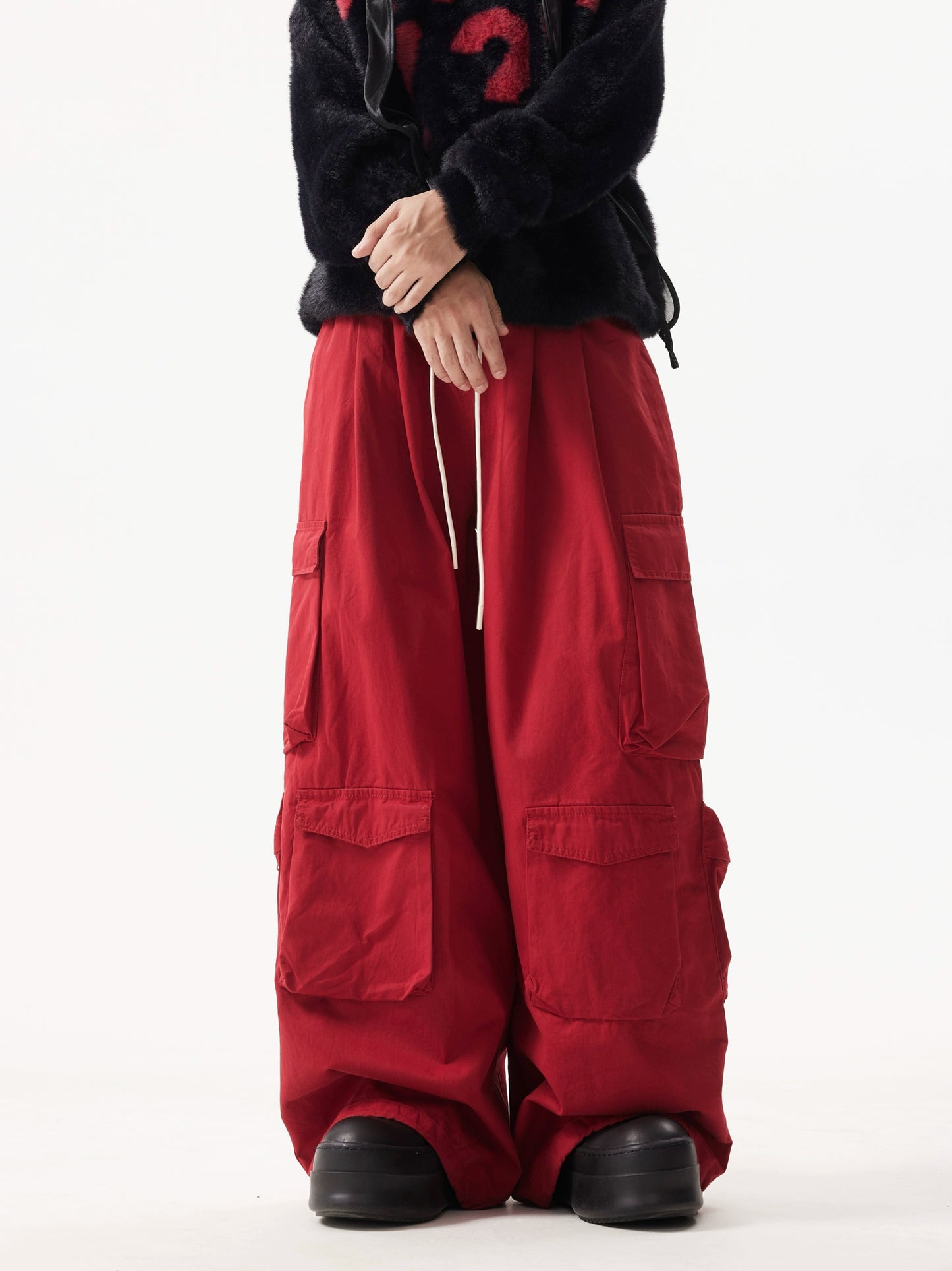 TJ10131 Multi-Pocket Wide-Leg Cargo Pants