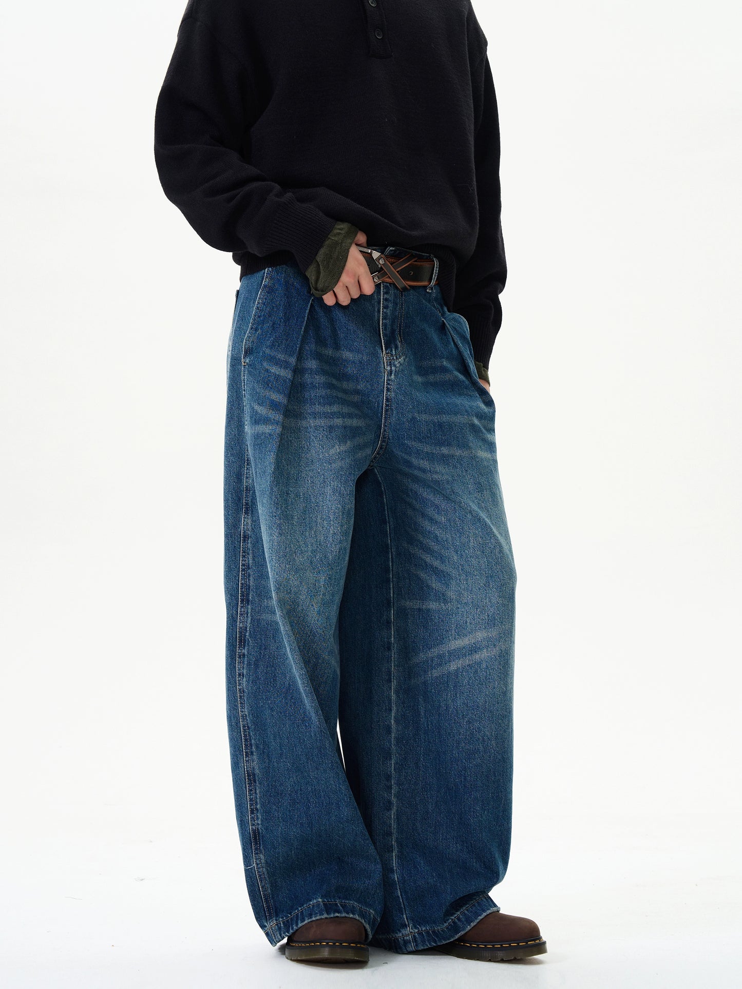 TJ10047 Baggy Wide Jeans/ Pleat Drift