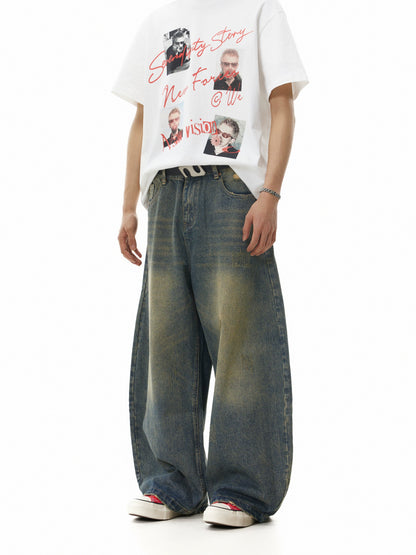 TJ10149 Baggy Retro Yellow Washed Jeans