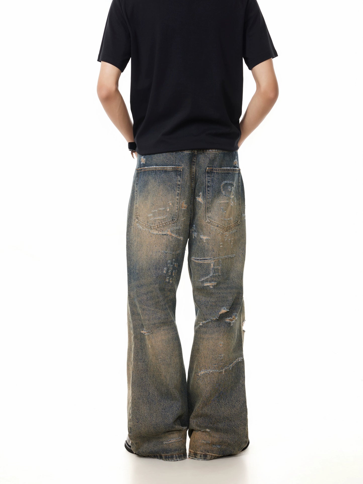 TJ10143 Natural Cat Whisker Distressed Dirty Jeans
