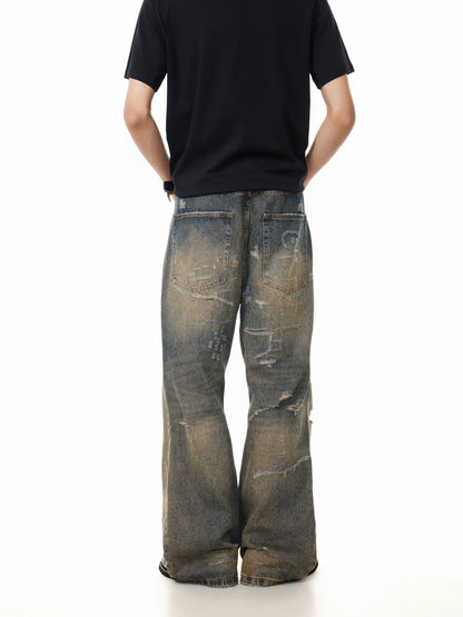 TJ10143 Natural Cat Whisker Distressed Dirty Jeans
