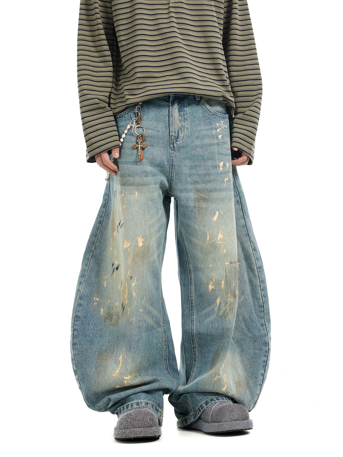 TJ10135 Baggy Retro Dirty Ink Splashed Jeans