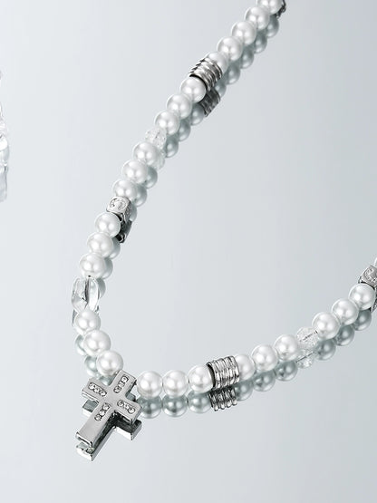 VOYAGE Baroque Pearl Necklace Cross Pendant Men's Fashion Brand Light Luxury Niche Clavicle Chain Accessories