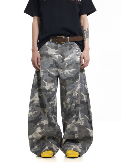 TJ10088 Baggy Dirty Camo Barrel Trousers